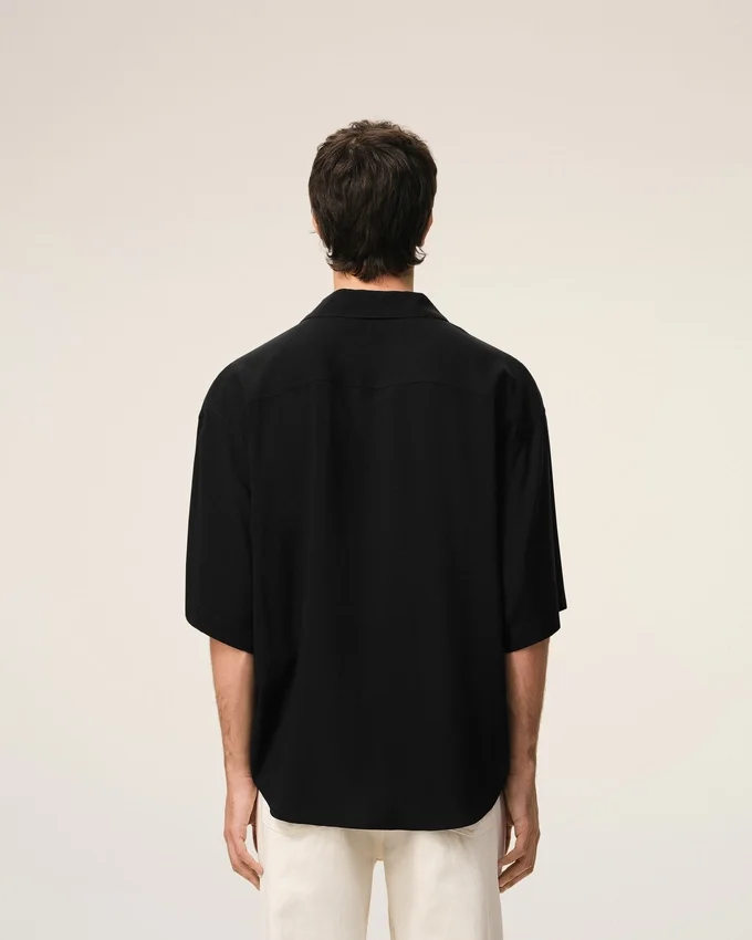 Black Short Sleeve Embroidered Ami Paris Boxy Shirt Black Short Sleeve Embroidered Ami Paris Boxy Shirt