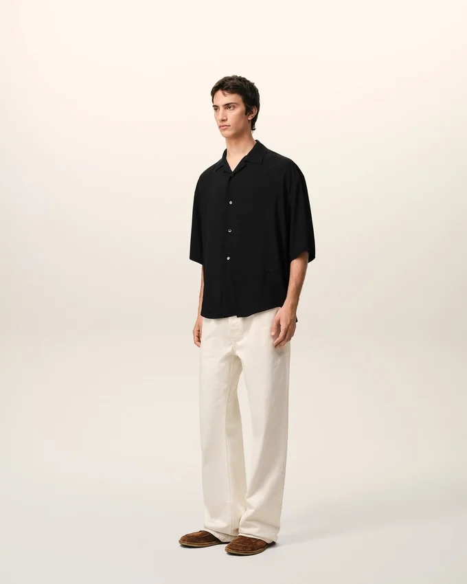 Black Short Sleeve Embroidered Ami Paris Boxy Shirt Black Short Sleeve Embroidered Ami Paris Boxy Shirt
