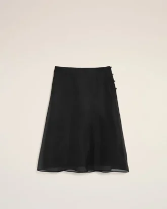 Black Silk Midi Sheer Underskirt Trapeze Skirt