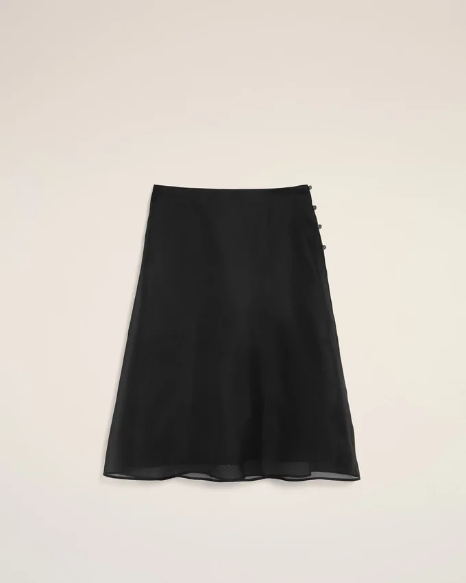 Black Silk Midi Sheer Underskirt Trapeze Skirt Black Silk Midi Sheer Underskirt Trapeze Skirt