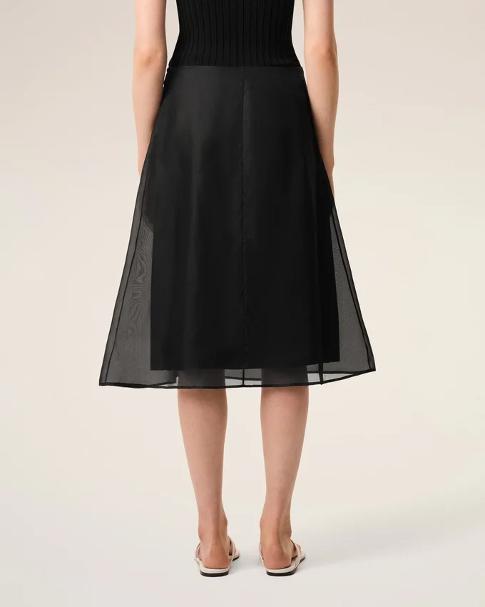 Black Silk Midi Sheer Underskirt Trapeze Skirt Black Silk Midi Sheer Underskirt Trapeze Skirt