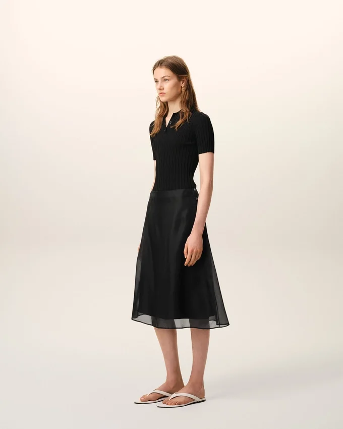 Black Silk Midi Sheer Underskirt Trapeze Skirt Black Silk Midi Sheer Underskirt Trapeze Skirt