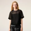 Black Silk Short Sleeves Sheer with Undertop Top