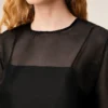 Black Silk Short Sleeves Sheer with Undertop Top