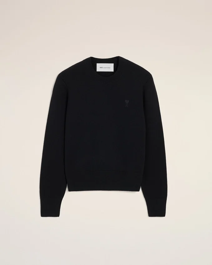 Black Wool Ami De Coeur Crewneck Sweater Black Wool Ami De Coeur Crewneck Sweater