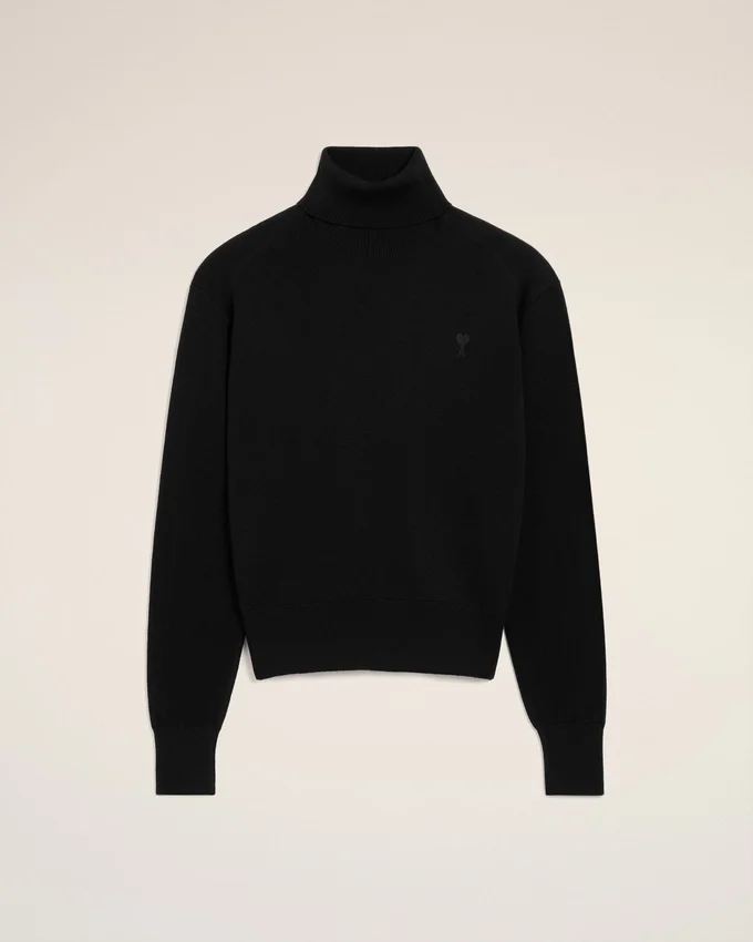 Black Wool Ami De Coeur Turtle Neck Sweater Black Wool Ami De Coeur Turtle Neck Sweater