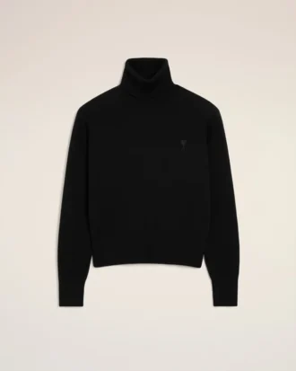 Black Wool Ami De Coeur Turtle Neck Sweater