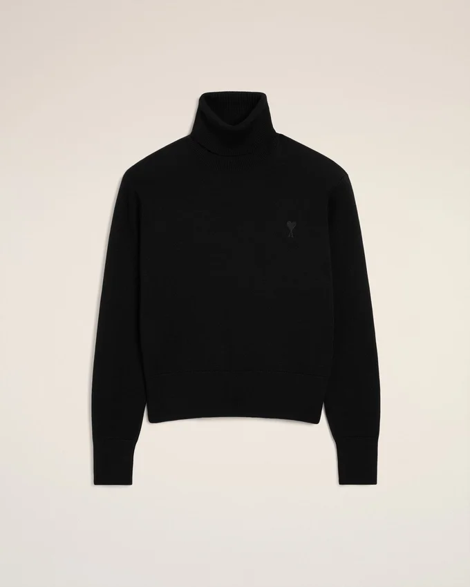 Black Wool Ami De Coeur Turtle Neck Sweater Black Wool Ami De Coeur Turtle Neck Sweater
