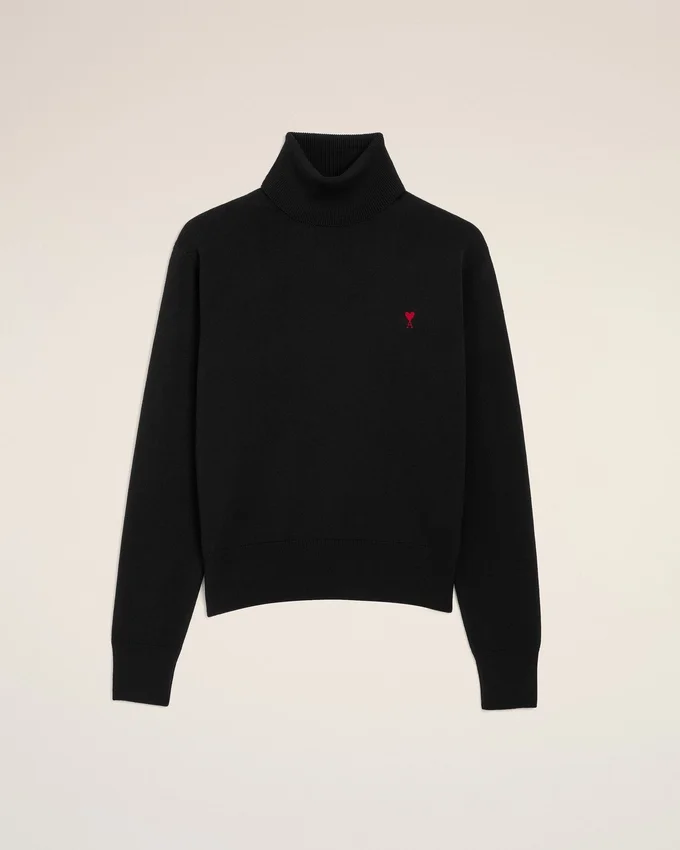 Black Wool Ami De Coeur Turtle Neck Sweater Black Wool Ami De Coeur Turtle Neck Sweater