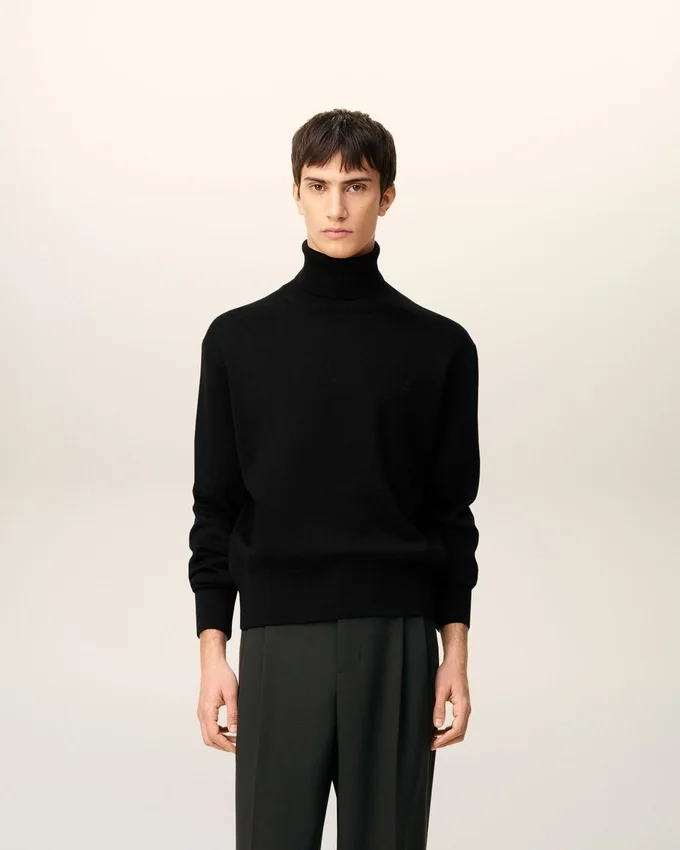 Black Wool Ami De Coeur Turtle Neck Sweater Black Wool Ami De Coeur Turtle Neck Sweater