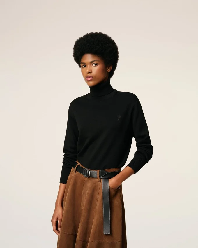 Black Wool Ami De Coeur Turtle Neck Sweater Black Wool Ami De Coeur Turtle Neck Sweater