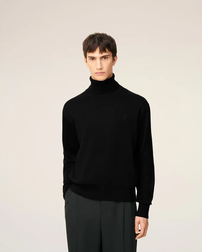 Black Wool Ami De Coeur Turtle Neck Sweater Black Wool Ami De Coeur Turtle Neck Sweater