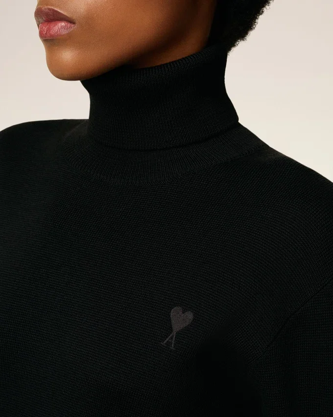 Black Wool Ami De Coeur Turtle Neck Sweater Black Wool Ami De Coeur Turtle Neck Sweater