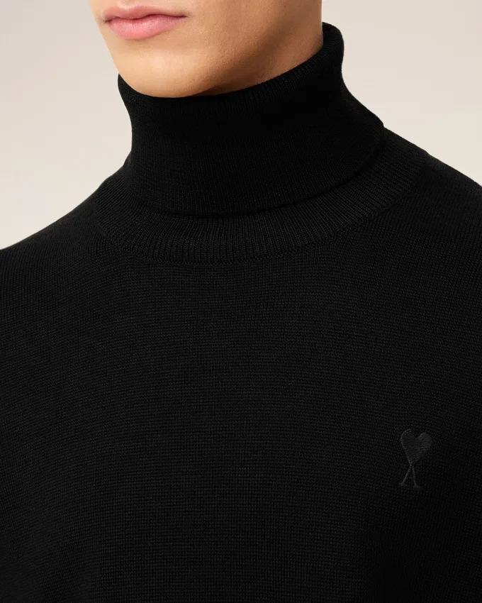 Black Wool Ami De Coeur Turtle Neck Sweater Black Wool Ami De Coeur Turtle Neck Sweater