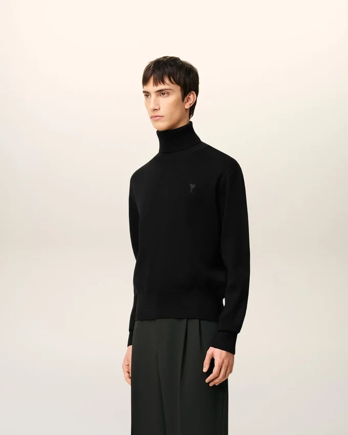 Black Wool Ami De Coeur Turtle Neck Sweater Black Wool Ami De Coeur Turtle Neck Sweater
