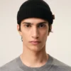 Black Wool Ami Leather Label Beanie