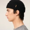 Black Wool Ami Leather Label Beanie
