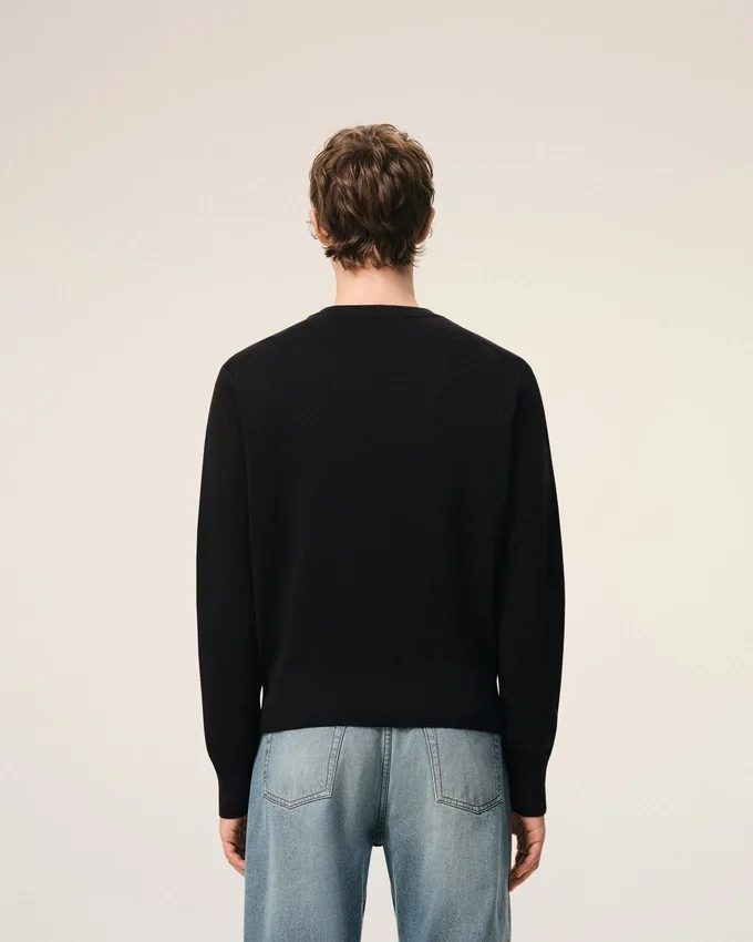 Black Wool Cardigan with Contrasted Ami De Coeur Black Wool Cardigan with Contrasted Ami De Coeur