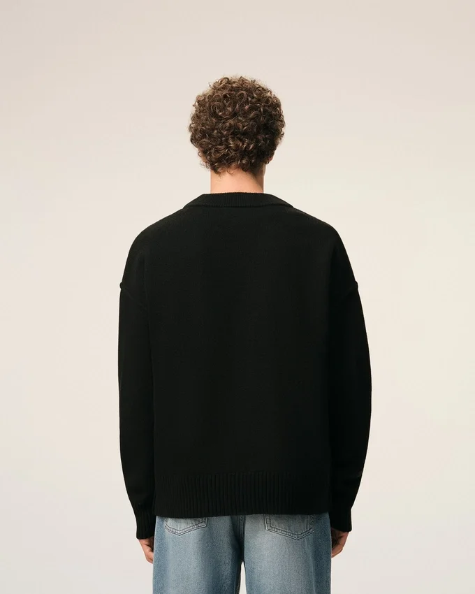 Black Wool Cardigan with Contrasted Ami De Coeur Black Wool Cardigan with Contrasted Ami De Coeur