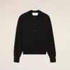 Black Wool Crewneck Ami De Coeur Cardigan Black Wool Crewneck Ami De Coeur Cardigan