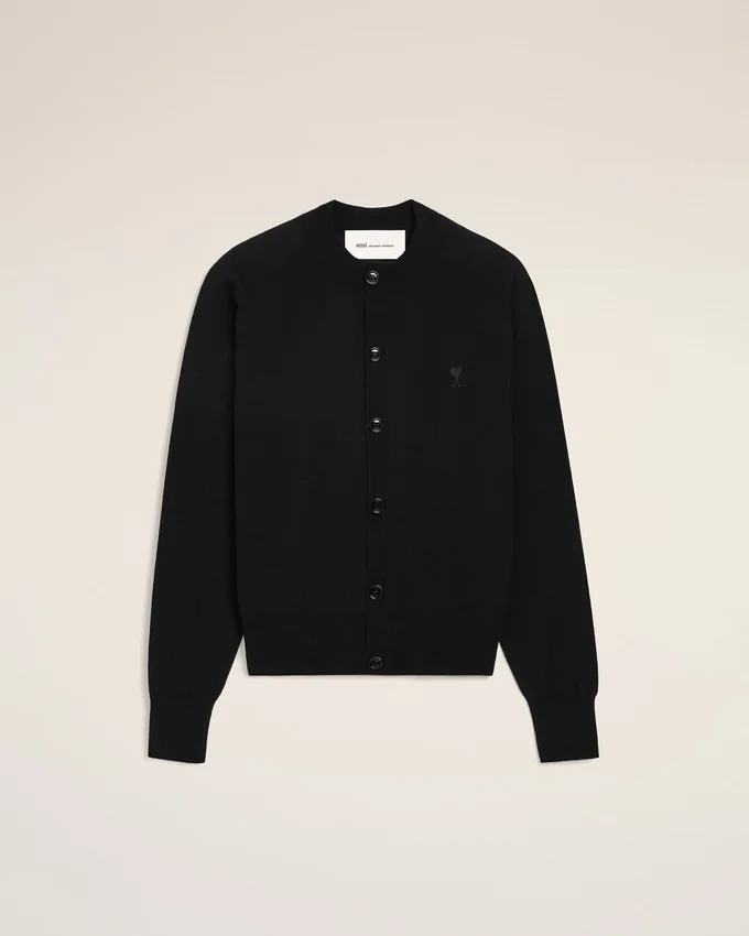 Black Wool Crewneck Ami De Coeur Cardigan Black Wool Crewneck Ami De Coeur Cardigan