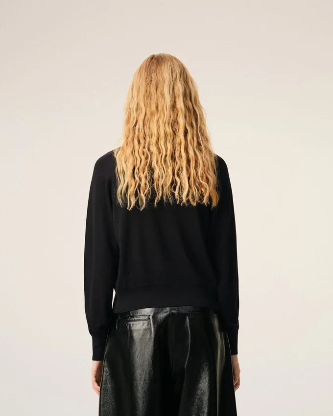 Black Wool Crewneck Ami De Coeur Cardigan Black Wool Crewneck Ami De Coeur Cardigan