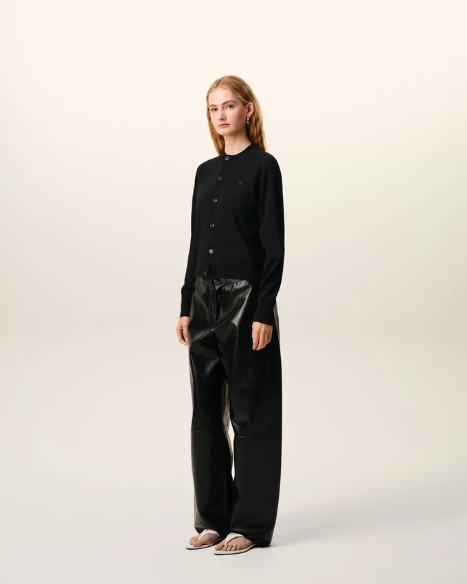 Black Wool Crewneck Ami De Coeur Cardigan Black Wool Crewneck Ami De Coeur Cardigan