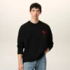 Black Wool Crewneck Sweater with Contrasted Ami De Coeur