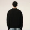 Black Wool Crewneck Sweater with Contrasted Ami De Coeur