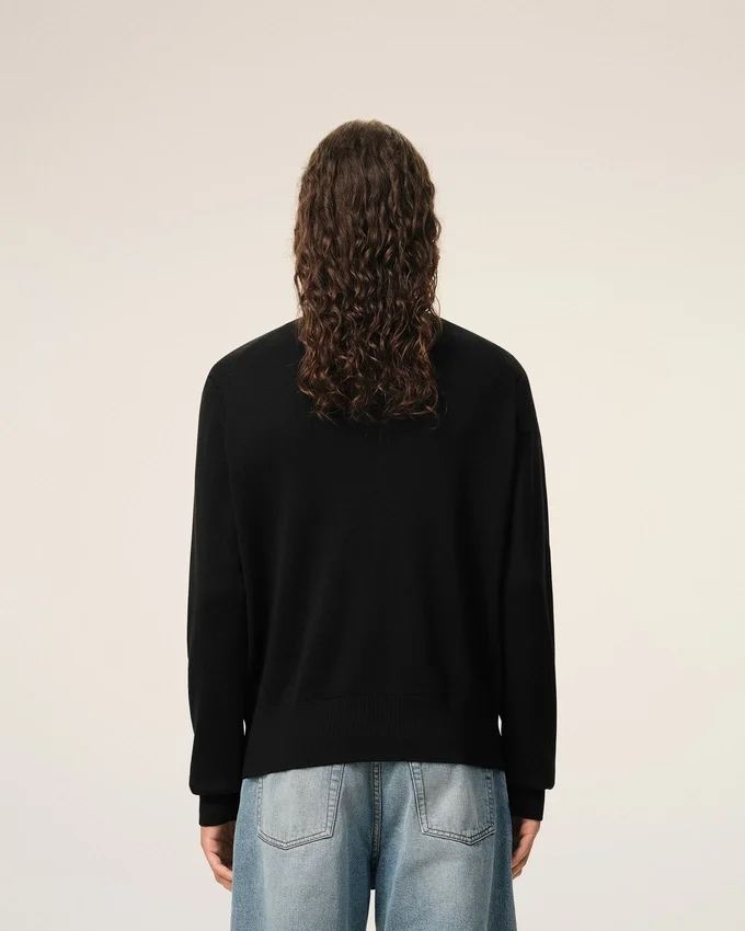 Black Wool Crewneck Sweater with Contrasted Ami De Coeur Black Wool Crewneck Sweater with Contrasted Ami De Coeur
