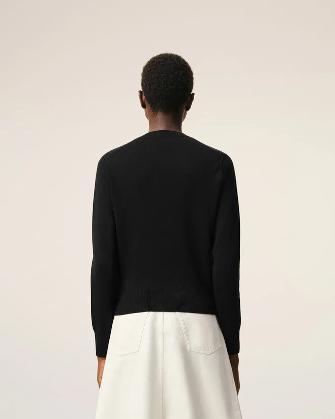 Black Wool Crewneck Sweater with Contrasted Ami De Coeur Black Wool Crewneck Sweater with Contrasted Ami De Coeur