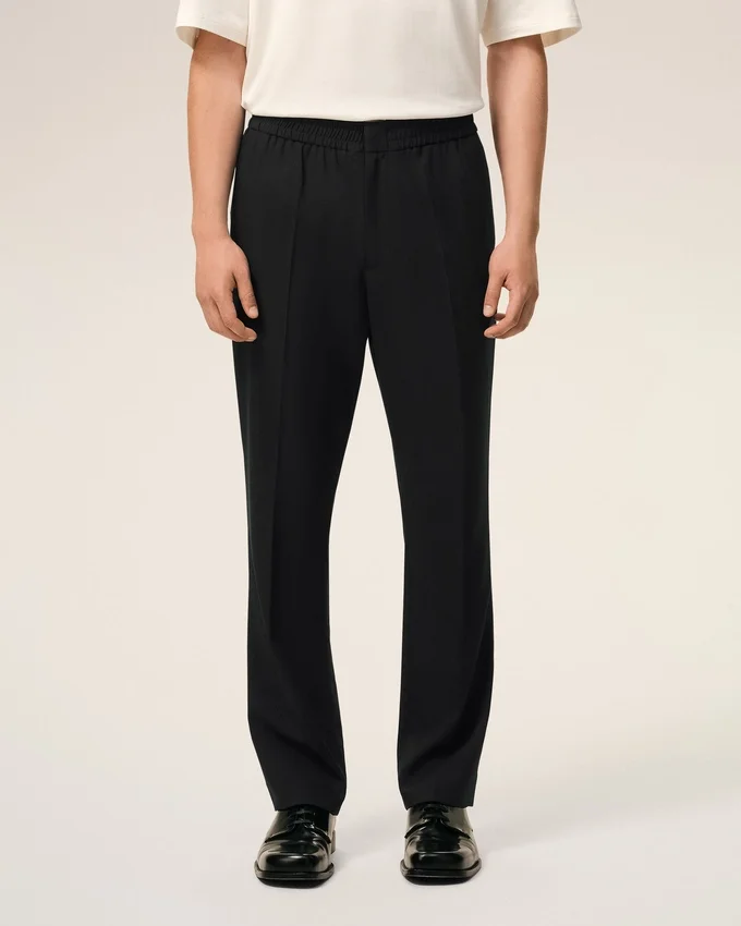 Black Wool Elasticated Waist Trousers Black Wool Elasticated Waist Trousers