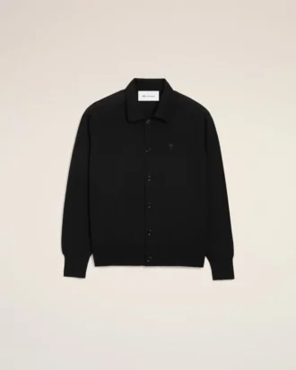 Black Wool Shirt Collar Ami De Coeur Cardigan