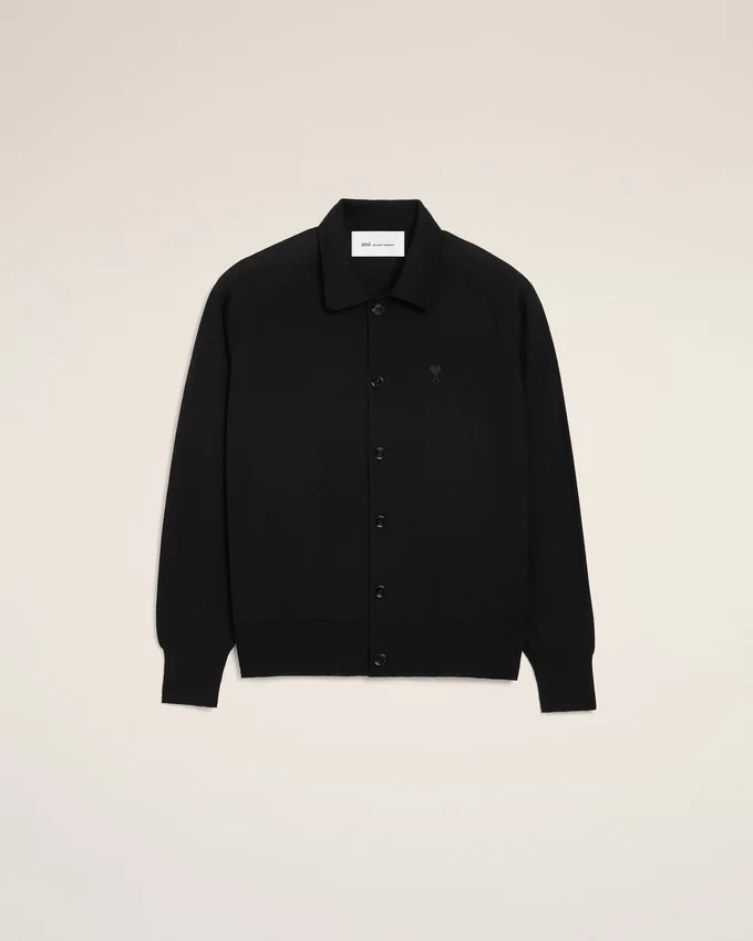 Black Wool Shirt Collar Ami De Coeur Cardigan Black Wool Shirt Collar Ami De Coeur Cardigan