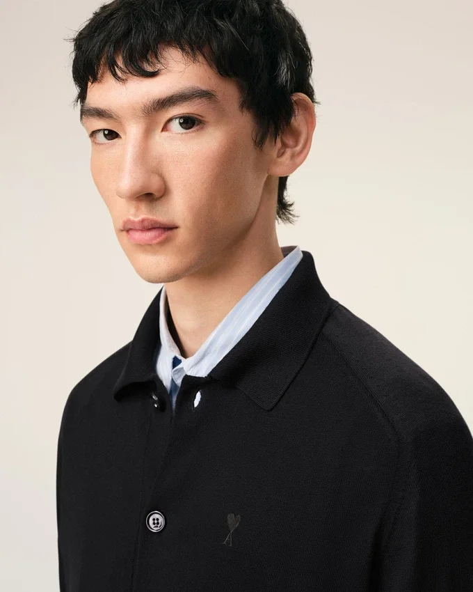 Black Wool Shirt Collar Ami De Coeur Cardigan Black Wool Shirt Collar Ami De Coeur Cardigan