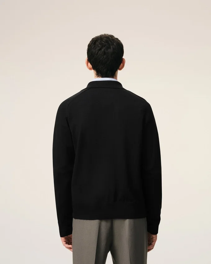 Black Wool Shirt Collar Ami De Coeur Cardigan Black Wool Shirt Collar Ami De Coeur Cardigan