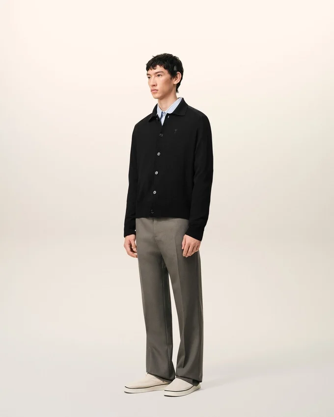 Black Wool Shirt Collar Ami De Coeur Cardigan Black Wool Shirt Collar Ami De Coeur Cardigan