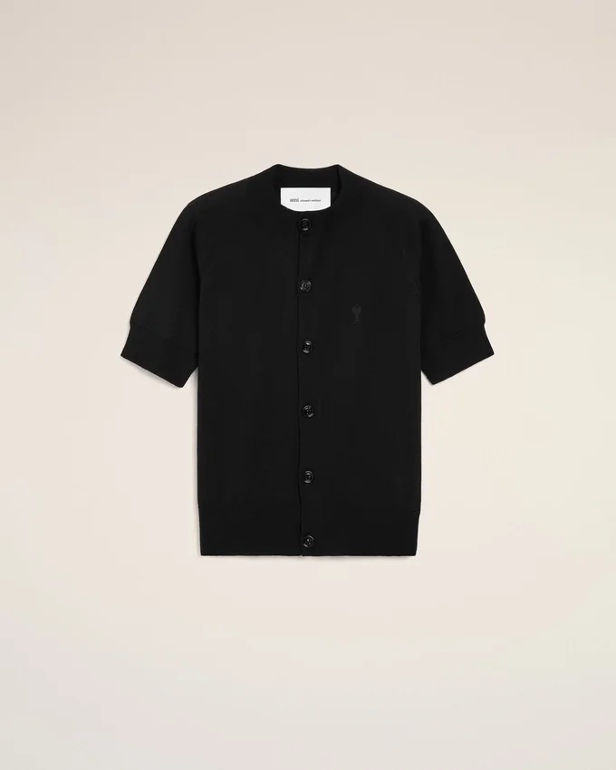 Black Wool Short Sleeves Ami De Coeur Cardigan Black Wool Short Sleeves Ami De Coeur Cardigan