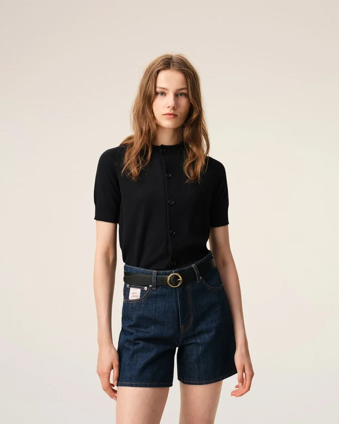 Black Wool Short Sleeves Ami De Coeur Cardigan Black Wool Short Sleeves Ami De Coeur Cardigan