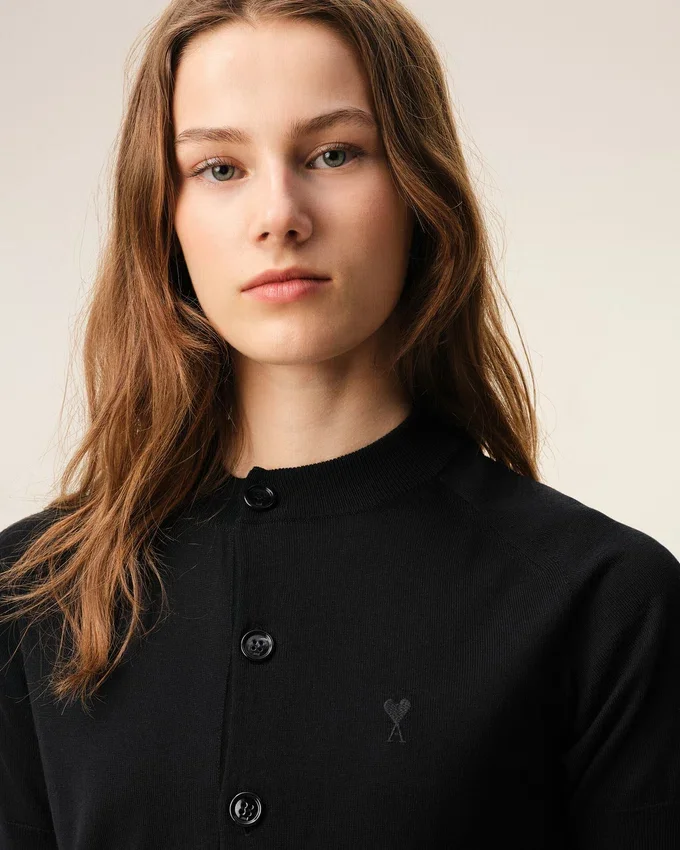 Black Wool Short Sleeves Ami De Coeur Cardigan Black Wool Short Sleeves Ami De Coeur Cardigan