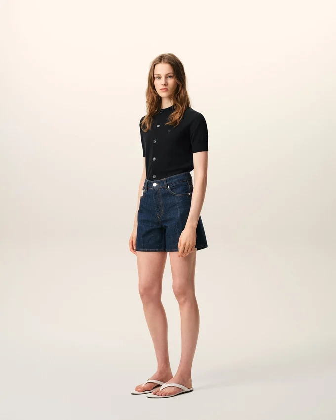 Black Wool Short Sleeves Ami De Coeur Cardigan Black Wool Short Sleeves Ami De Coeur Cardigan
