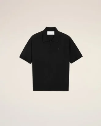 Black Wool Short Sleeves Ami De Coeur Polo
