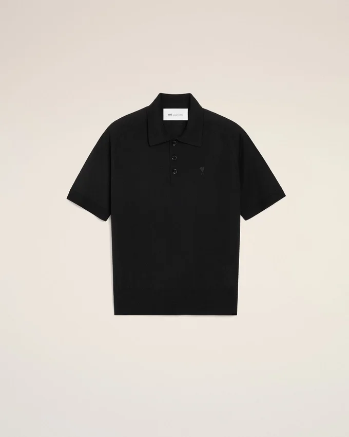 Black Wool Short Sleeves Ami De Coeur Polo Black Wool Short Sleeves Ami De Coeur Polo