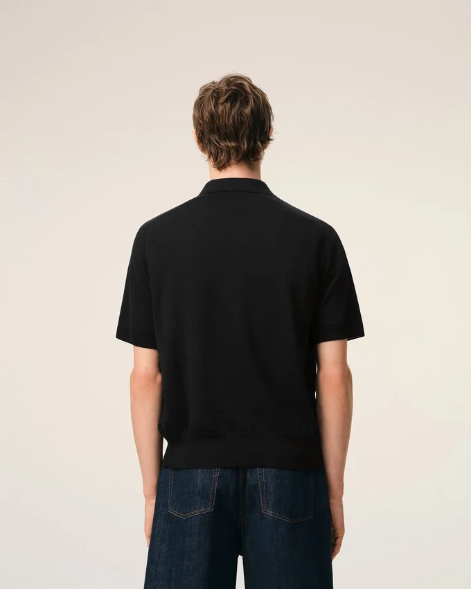 Black Wool Short Sleeves Ami De Coeur Polo Black Wool Short Sleeves Ami De Coeur Polo