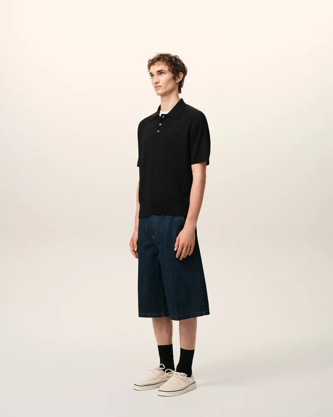 Black Wool Short Sleeves Ami De Coeur Polo Black Wool Short Sleeves Ami De Coeur Polo