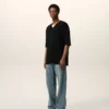 Black Wool Short Sleeves V Neck Sweater Black Wool Short Sleeves V Neck Sweater