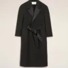 Black Wool Smocking Double Breasted Long Coat Black Wool Smocking Double Breasted Long Coat