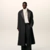 Black Wool Smocking Double Breasted Long Coat Black Wool Smocking Double Breasted Long Coat