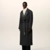 Black Wool Smocking Double Breasted Long Coat Black Wool Smocking Double Breasted Long Coat