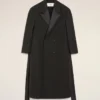 Black Wool Smocking Double Breasted Long Coat Black Wool Smocking Double Breasted Long Coat
